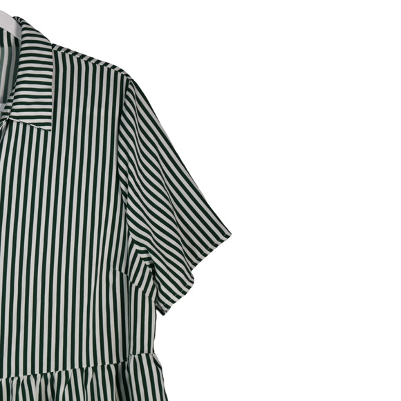 Shein Curve Shirt Dress Womens Size 1X Green Stripe Tiered Boho Peasant - Picture 3 of 9